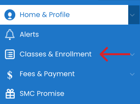 classes and enrollment tab