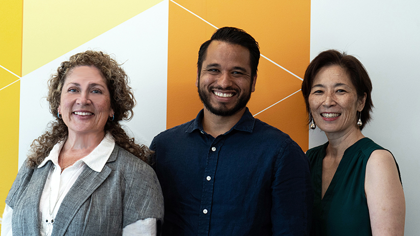 L-R Dept Chair Sheila Cordova, Prof Javier Cambron, and Prof Jo Hao (photo by Arya Rahmanian)