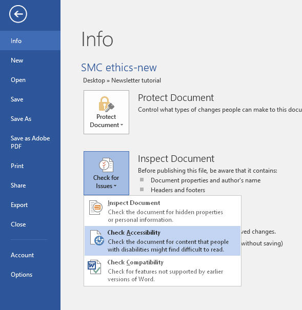 accessibility checker in Word
