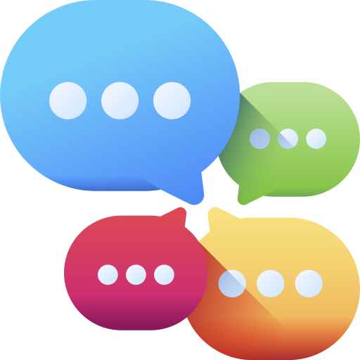 4 different colored speech bubbles